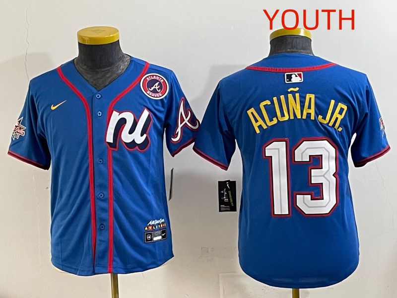 Youth 2025 Atlanta Braves #13 Acuna jr Blue All star Nike MLB Jersey style 2
